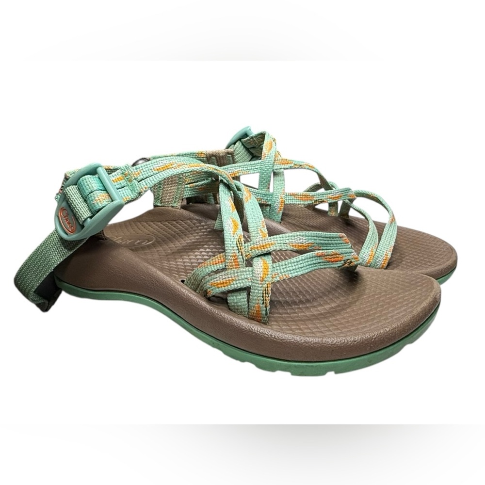 Chaco Z/Cloud X Sandals Kids Size 2 Brown Teal Orange Green Strapped Shoes